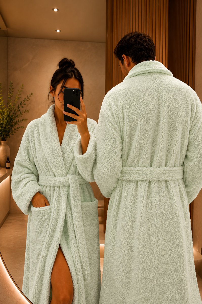 The Linen Room Badjas Set voor Koppels – 2 Badjassen 450 GSM – 100% Katoen – Hotelkwaliteit – Unisex – Saliegroen-XXL