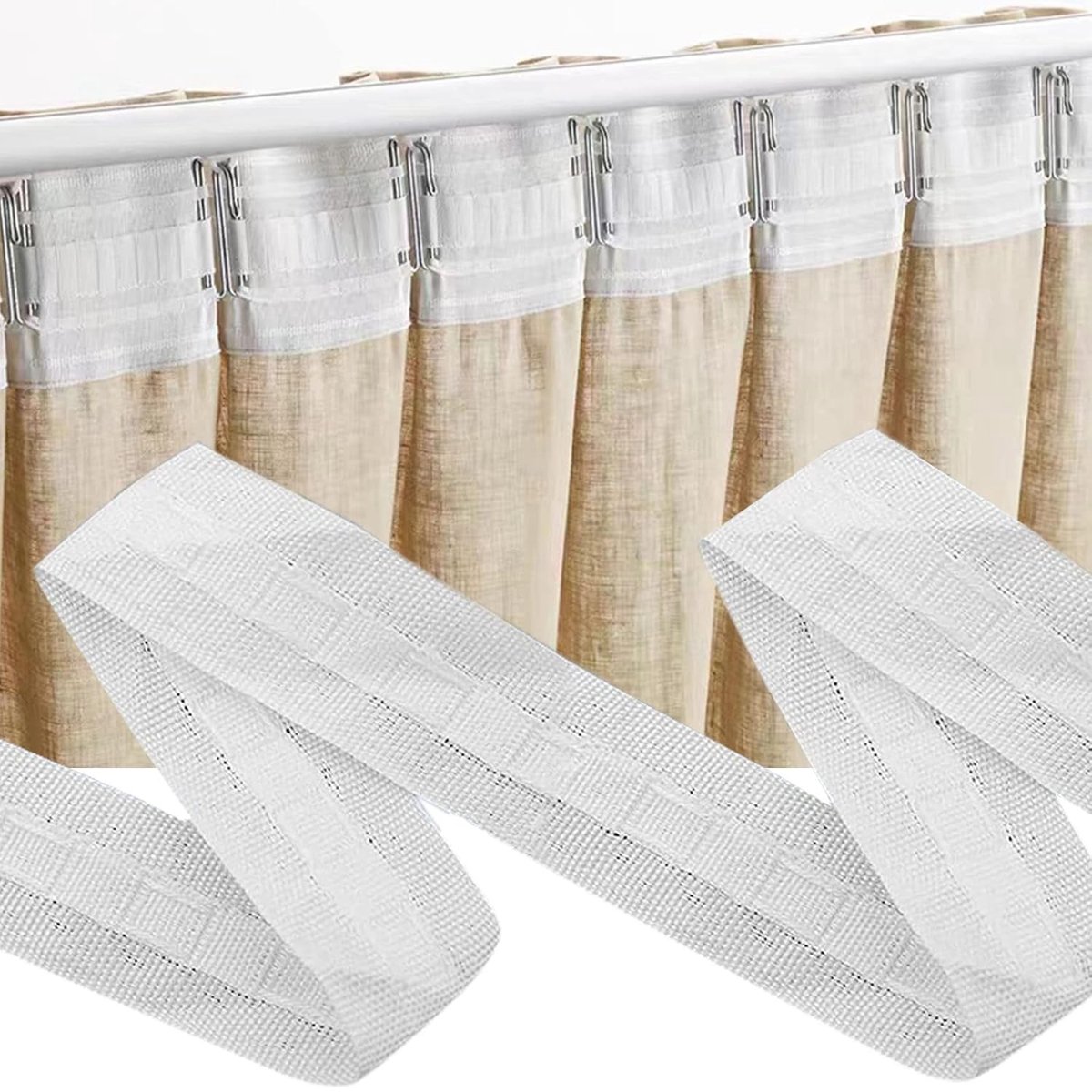 Rimpelband voor Gordijnen, 30 m x 2.5 cm, Polyester Rimpelband voor Naaiwerk, Universele Plisséband voor Verwijderbare Gordijnen
