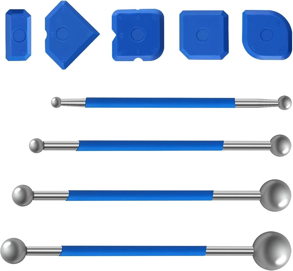 9-delige Gereedschapsset voor het Schrapen en Gladstrijken van Voegen in Badkamer en Keuken met Metalen Ball Pullers en Siliconen Tools