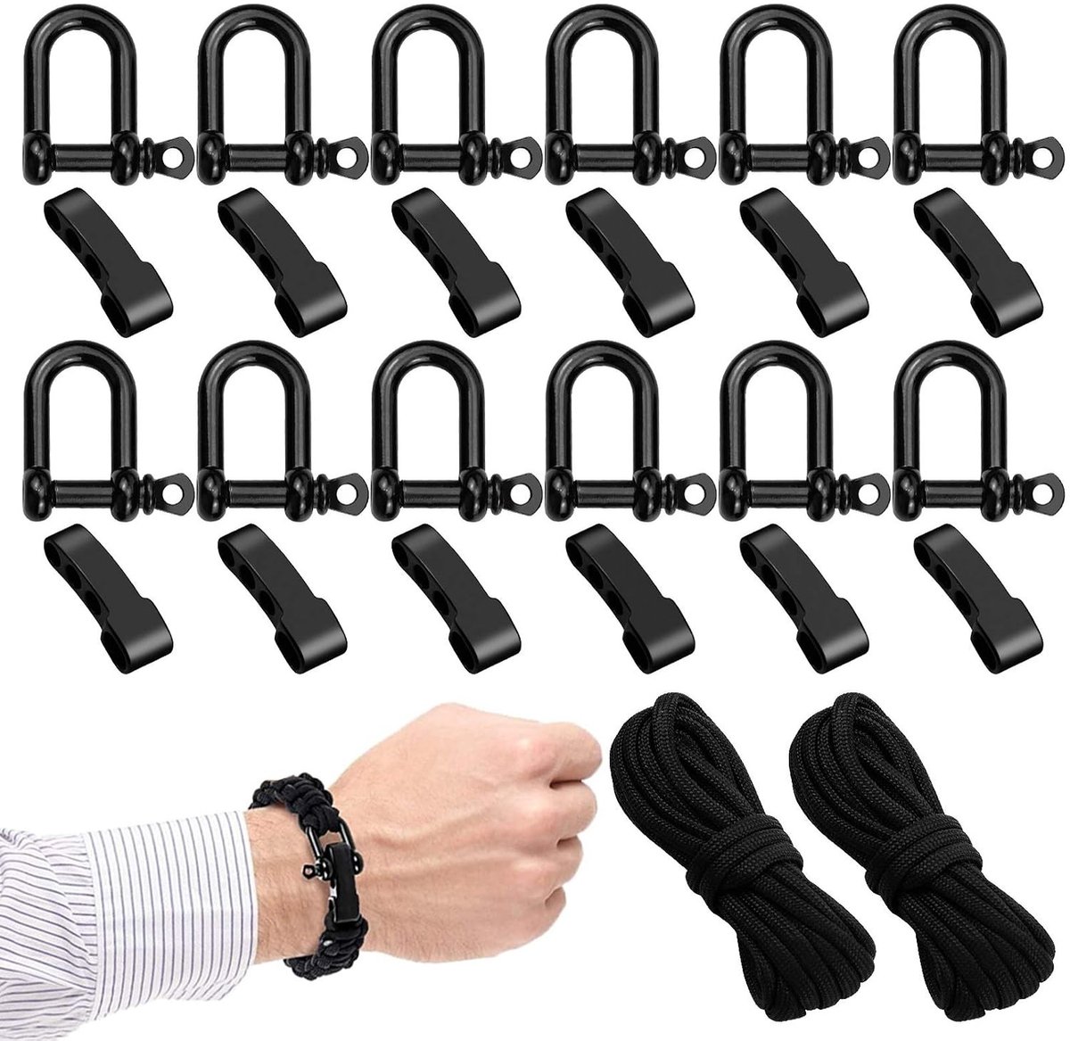 Set van 12 Verstelbare RVS Links met 6m Paracord Touw voor Outdoor Camping en Avonturen