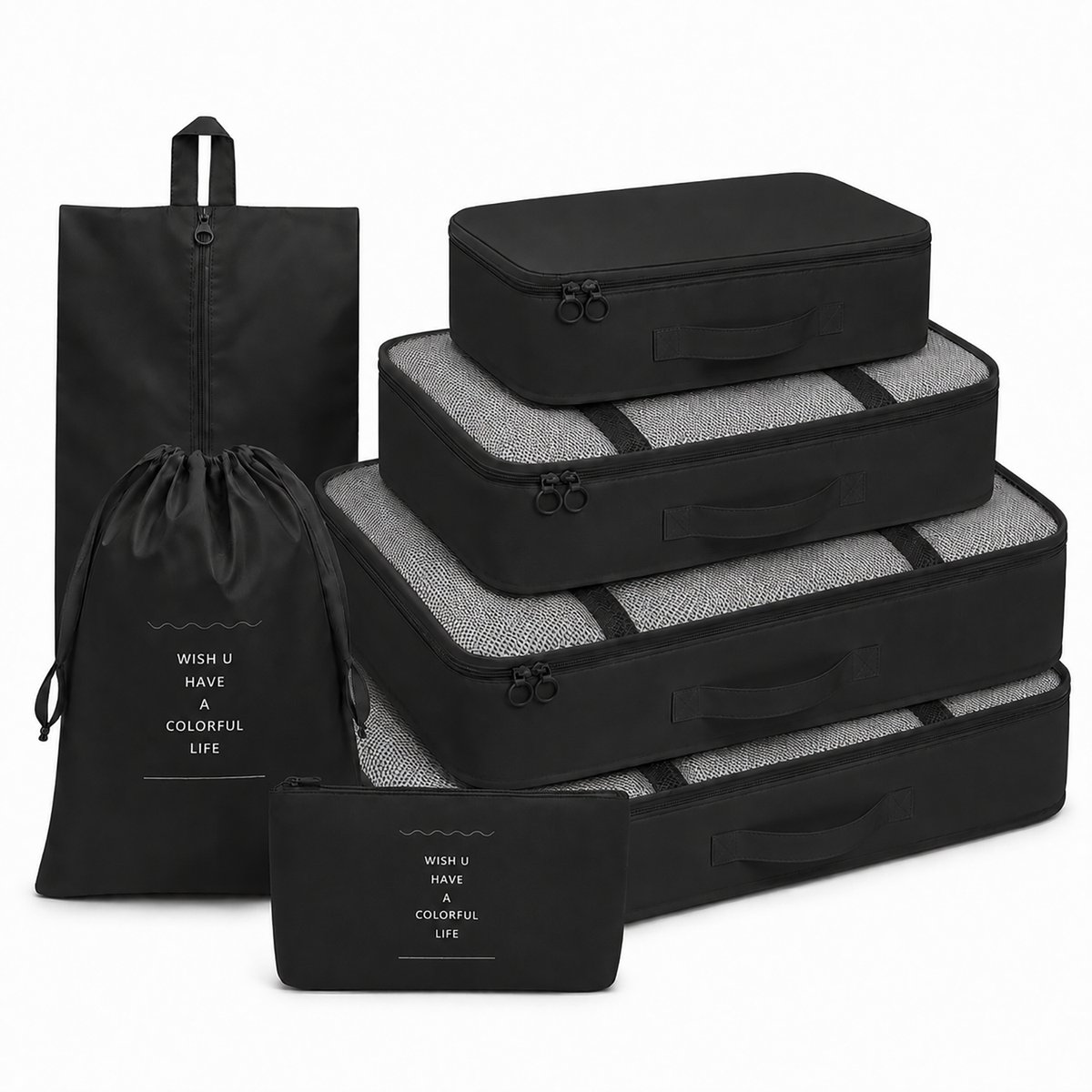 Bol.com Packing Cubes 7-delig – Koffer Organizer & Inpakzakken – zwart aanbieding