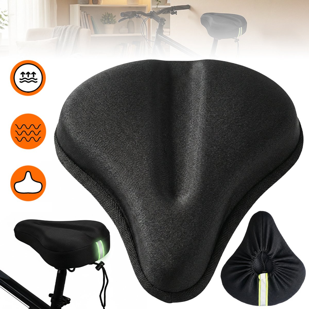 Zadelhoes Voor Hometrainer Met Verstelbaar Koord Eenvoudige Installatie Zacht En Comfortabel Gelkussen - Antislip Traagschuim En Gel Geschikt Voor Zadels Van 20-25 cm - Zwart