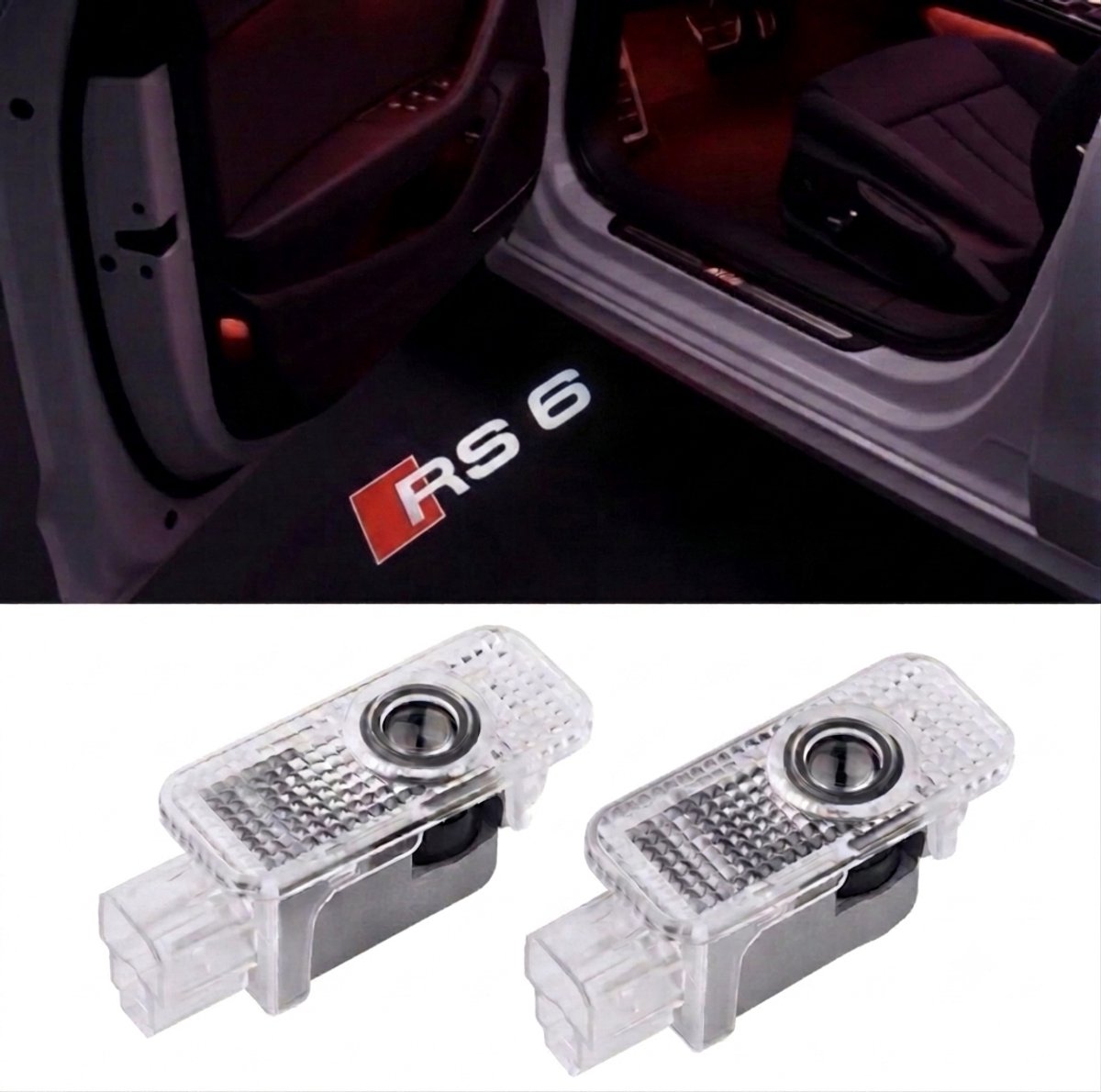 Instapverlichting Geschikt voor Audi – RS6 Logo – LED Deurverlichting – Set van 2 – Plug & Play