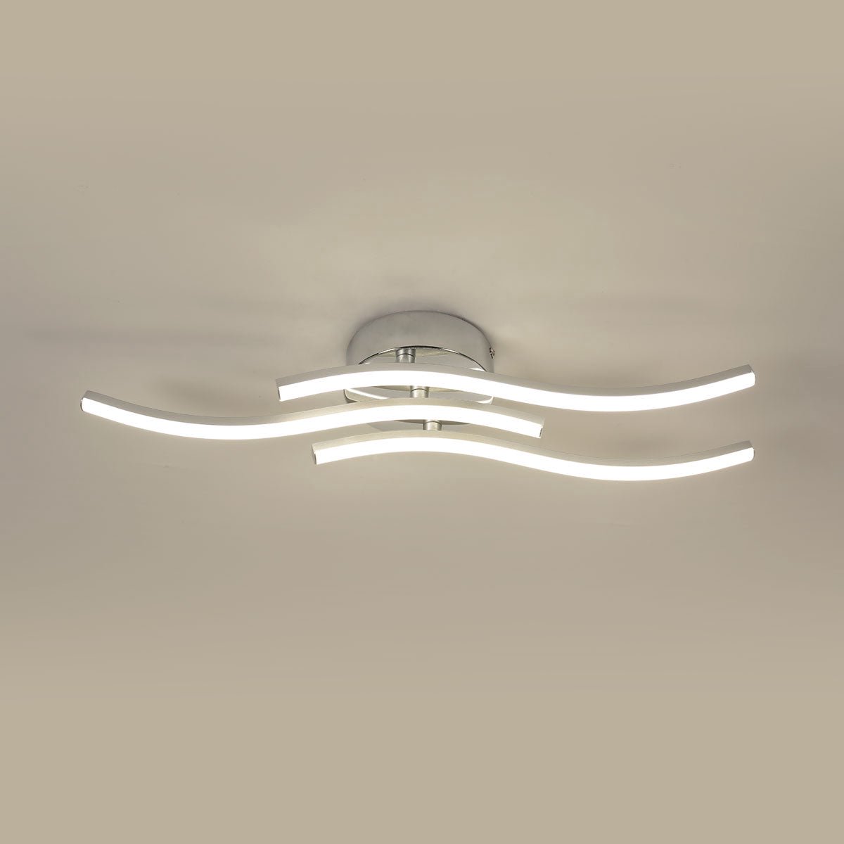 Riserva Vormvrije LED Plafondlamp Zilver Modern 18W 1700lm 4500K Neutraal Licht 3 Golfvormige Lijnen 220V Ra80