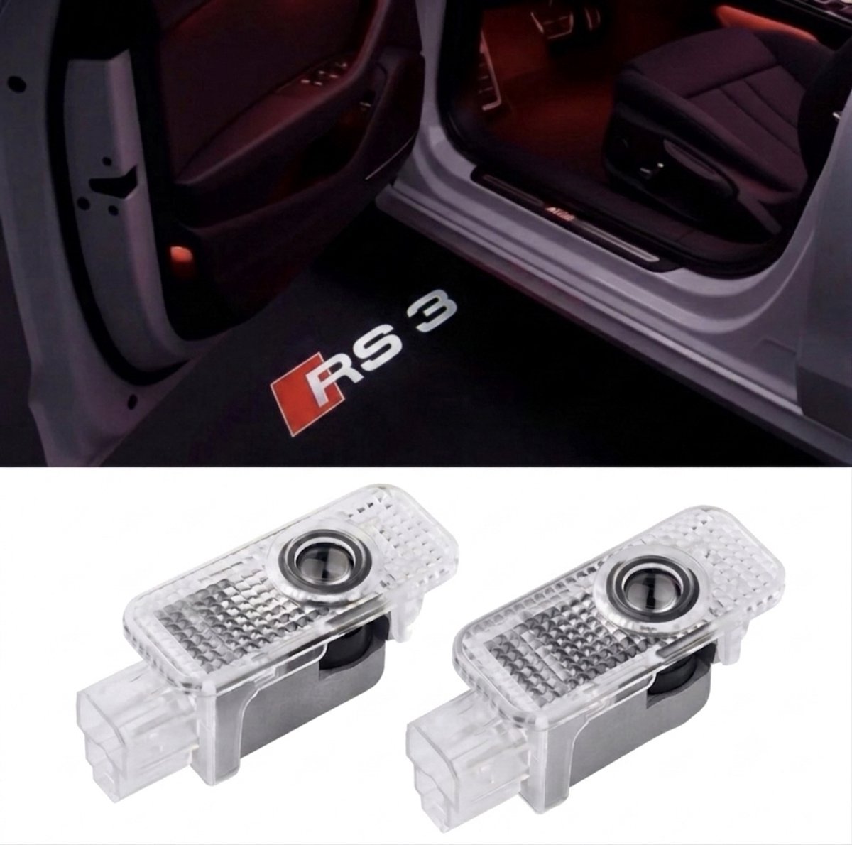 Instapverlichting Geschikt voor Audi – RS3 Logo – LED Deurverlichting – Set van 2 – Plug & Play