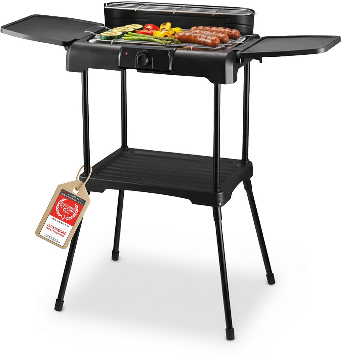 SnelShoppen - Elektrische Barbecue 2200W - 2-in-1 Rookvrije Tafelgrill met Windscherm, Traploze Thermostaat, 2 Zijtafels - Ideaal voor Balkon, Tuin, K