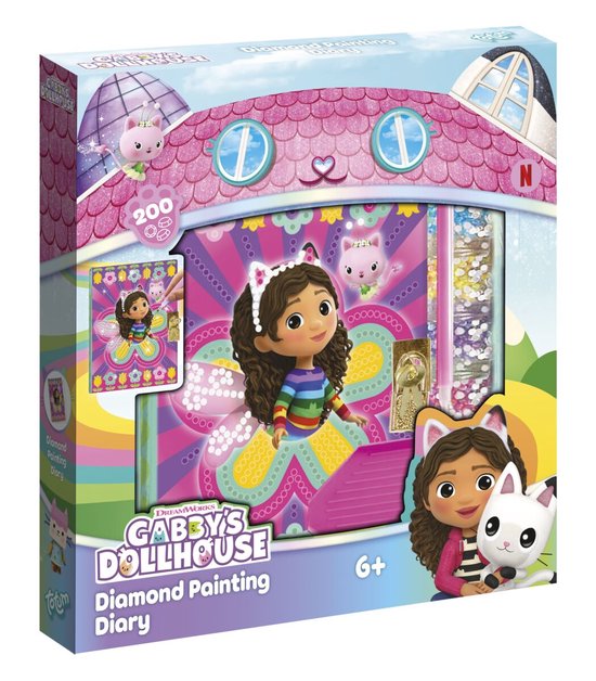 Doos van Gabby's Poppenhuis Diamond Painting Secret Diary. Met Gabby, Pandy Poek, glitter en slot.