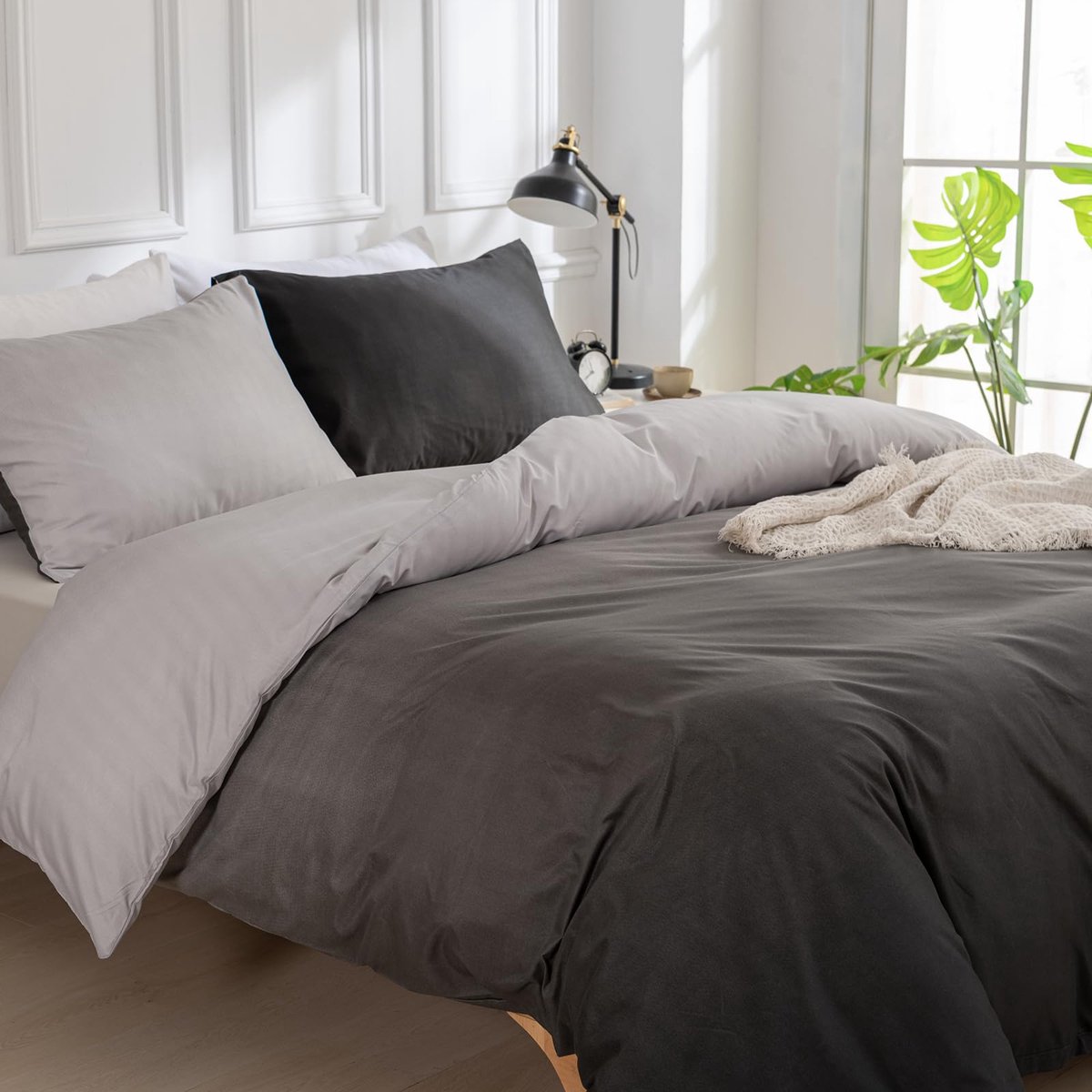 SnelShoppen - Beddengoedset 240x220 cm Zwart met Kleurverloop - 3-delig Microvezel Dekbedovertrek + 2 Kussenslopen 50x75 cm met Ritssluiting - Luxe en