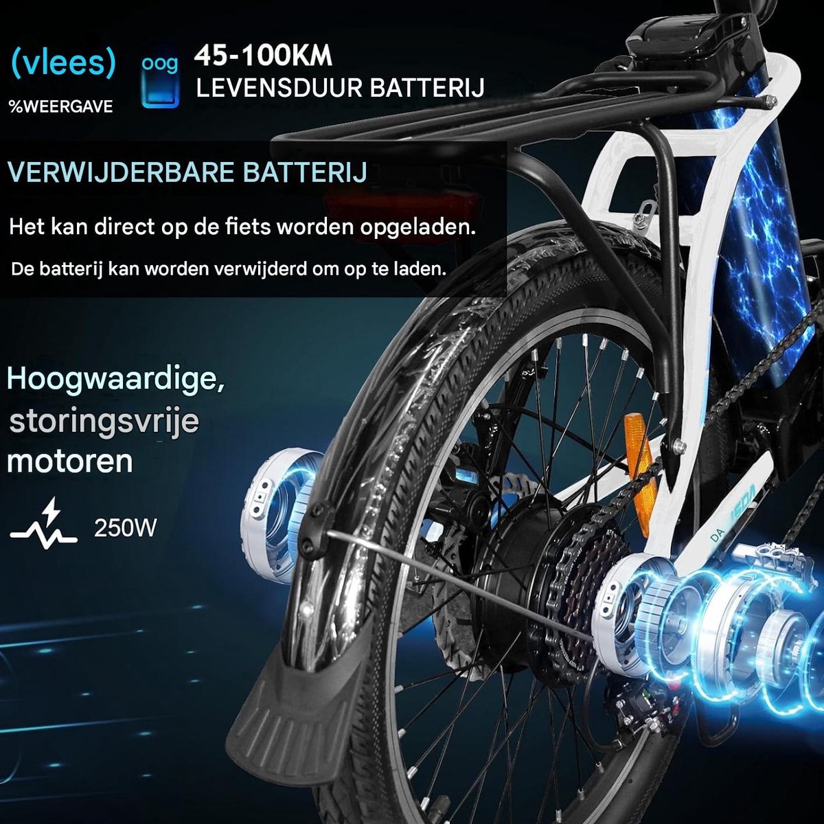 20-inch waterdichte aluminium Elektrische vouwfietsen - Elektrische fiets - Actieradius 100km - Verwijderbare batterij 36V13Ah - Motor 250W - Shimano 7 versnellingen - 20 Inch opvouwbare City Commuter E-Bike - Zwart thumbnail 4