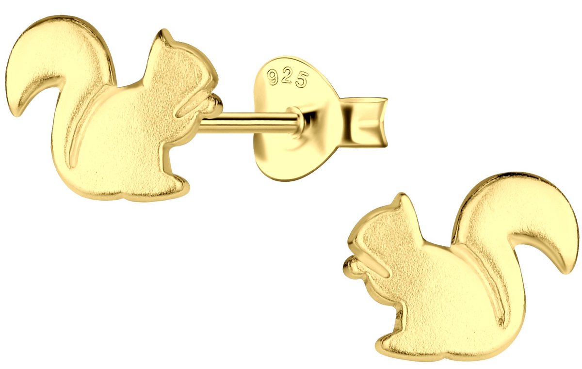 Joy|S - Zilveren eekhoorn oorbellen - egaal - 9 x 7 mm - goldplated - oorknoppen