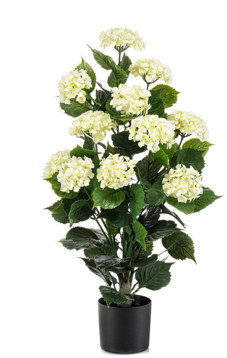 Emerald - Kunstplant Hortensia in pot UV 90cm wit - Kunstplant voor binnen