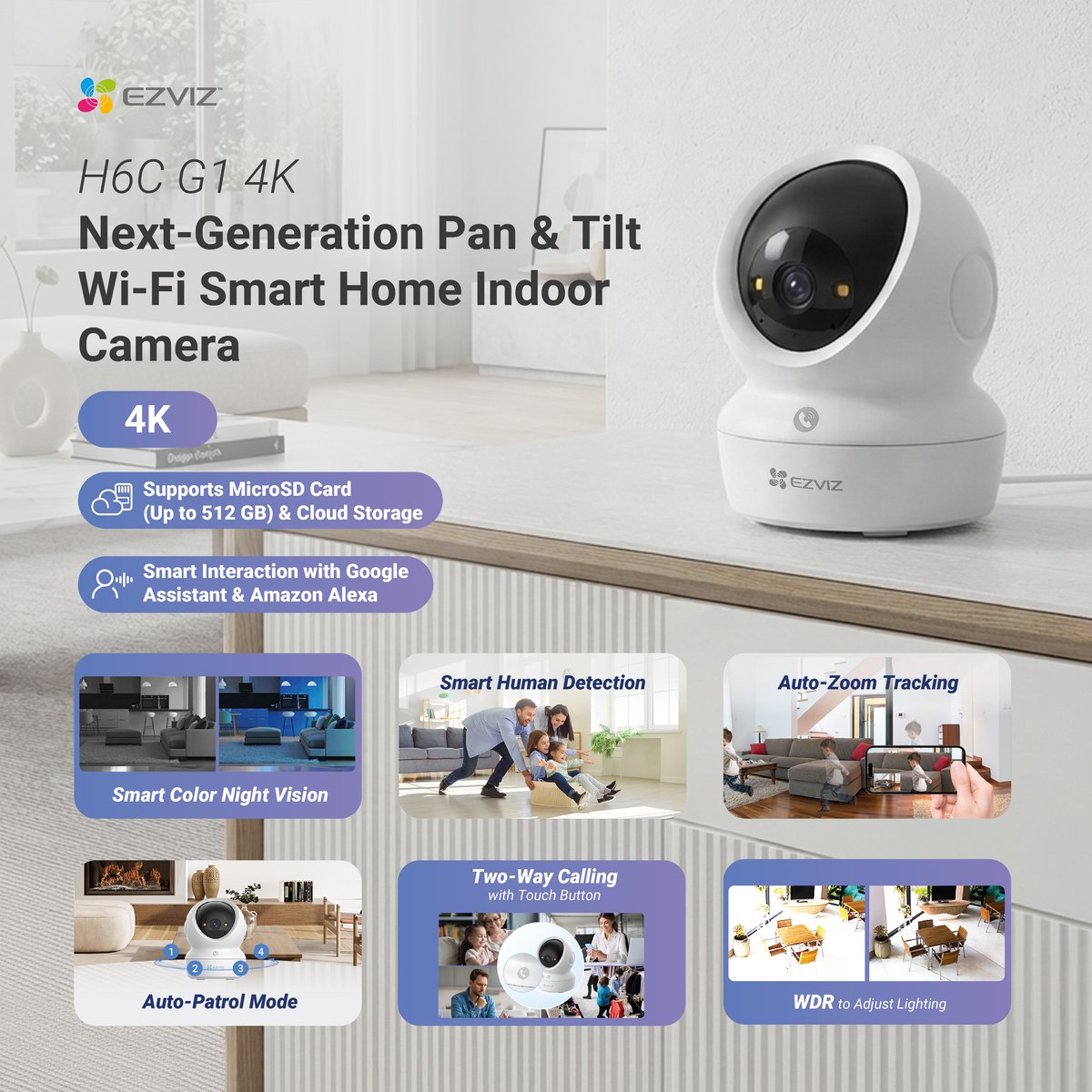 EZVIZ H6c G1 4K Beveiligingscamera Binnen - 360° Pan & Tilt - afbeelding 2
