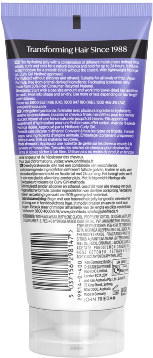 John Frieda Frizz Ease Dream Curls Hydrating Jelly - 3 x 200 ml - Voordeelverpakking