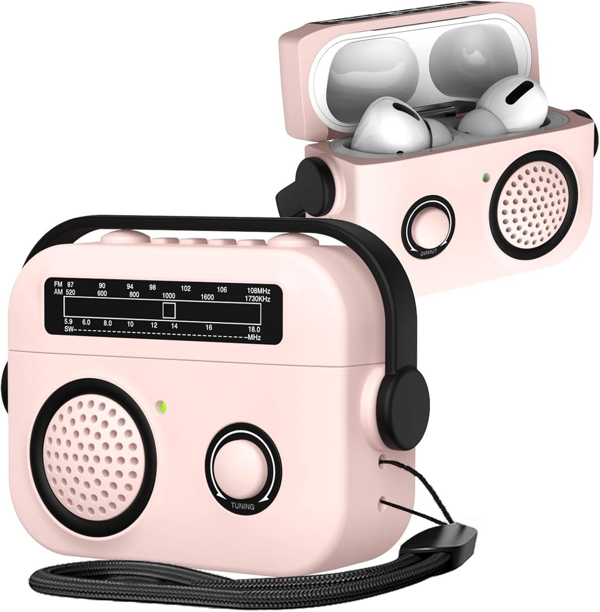 Design Hoesje voor AirPods Pro 3 met Draaibare Draaggreep, Zachte Silicone en Schokabsorptie, Vintage Bescherming in Roze