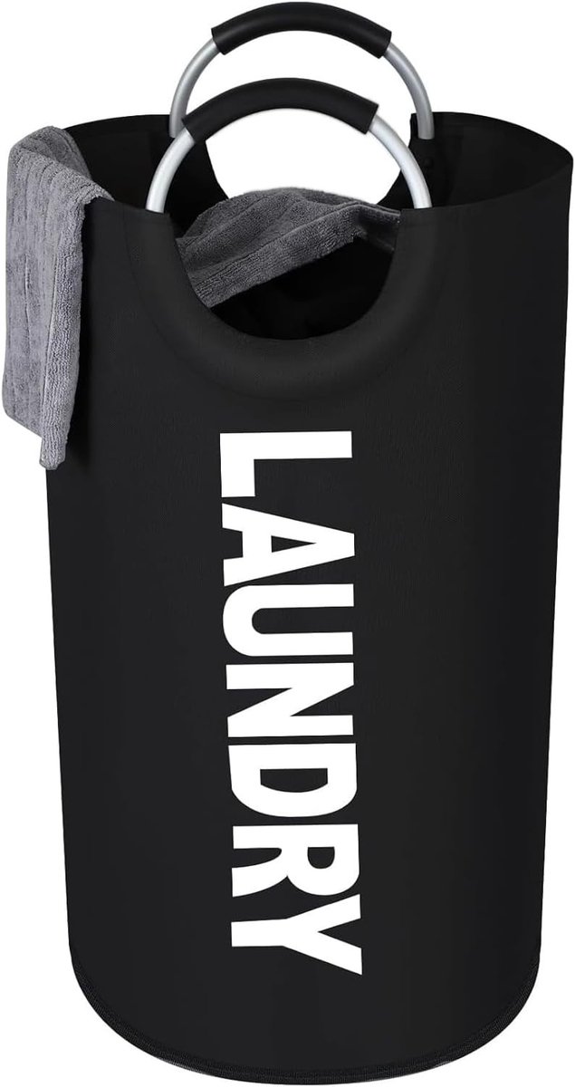 Vouwbare Wasmand met Handvat, Ruime Oxford Stoffen Waszak voor Thuis, Studentenhuis en Caravan, Zwart, 90L