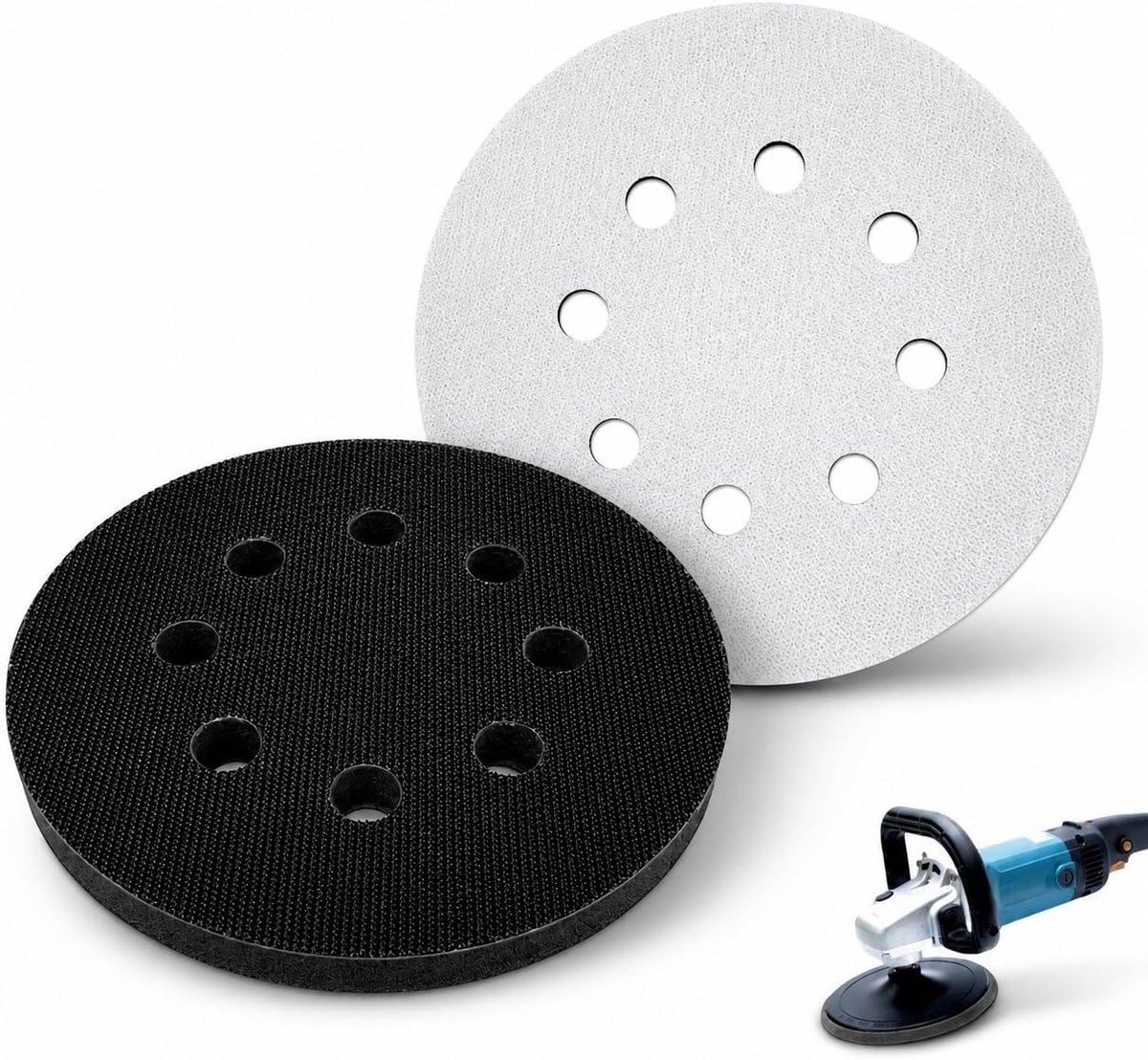 Interface Pads 125mm, 8 Gaten Zachte Spons Bufferpads voor Polijsten en Schuren, Ideaal voor Gebogen Oppervlakken en Schokabsorptie (Set van 2)