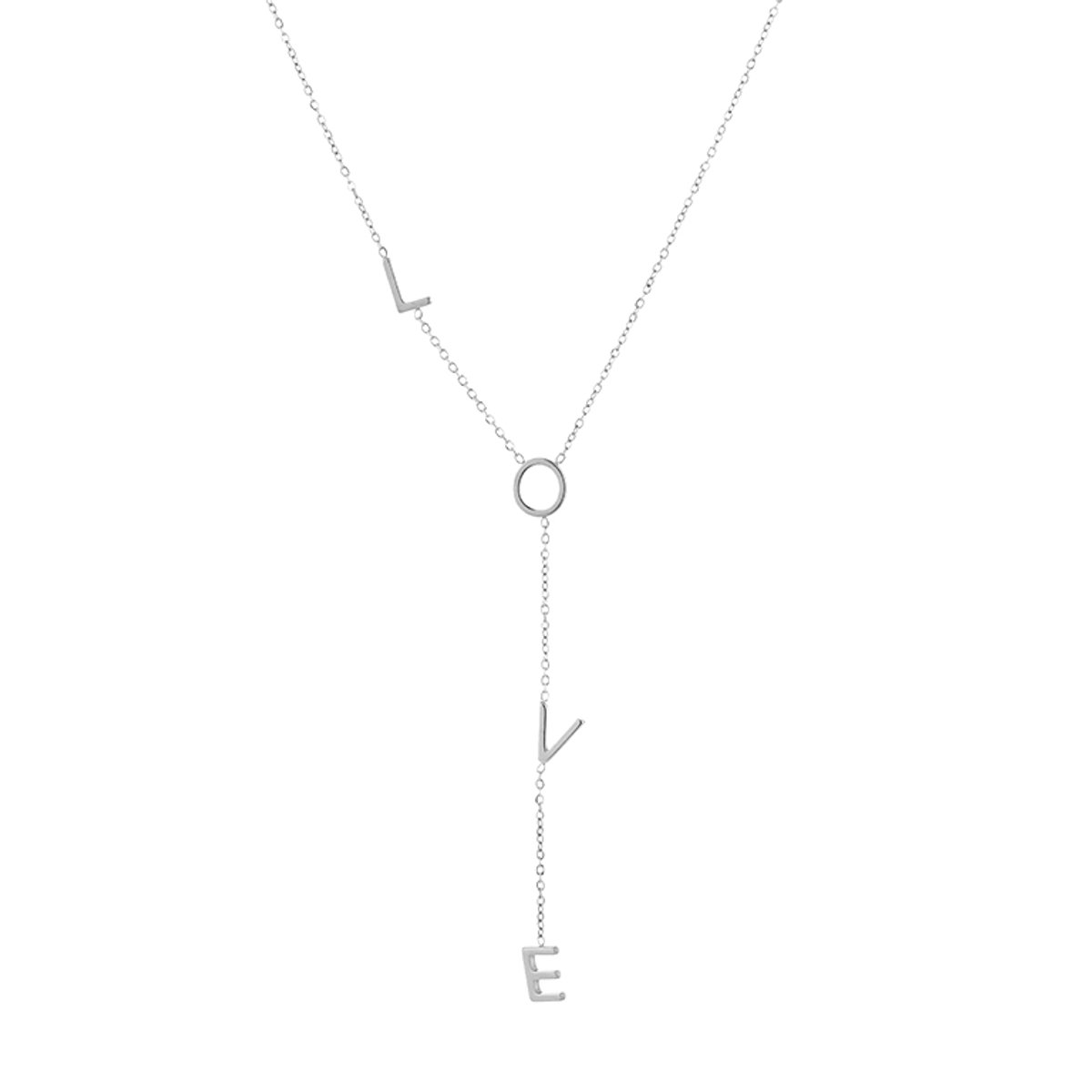 Luxe Love Y-Ketting Stainless Steel - Elegante Schakelketting met 'LOVE' Letters - Chique Dames Sieraad - Zilver