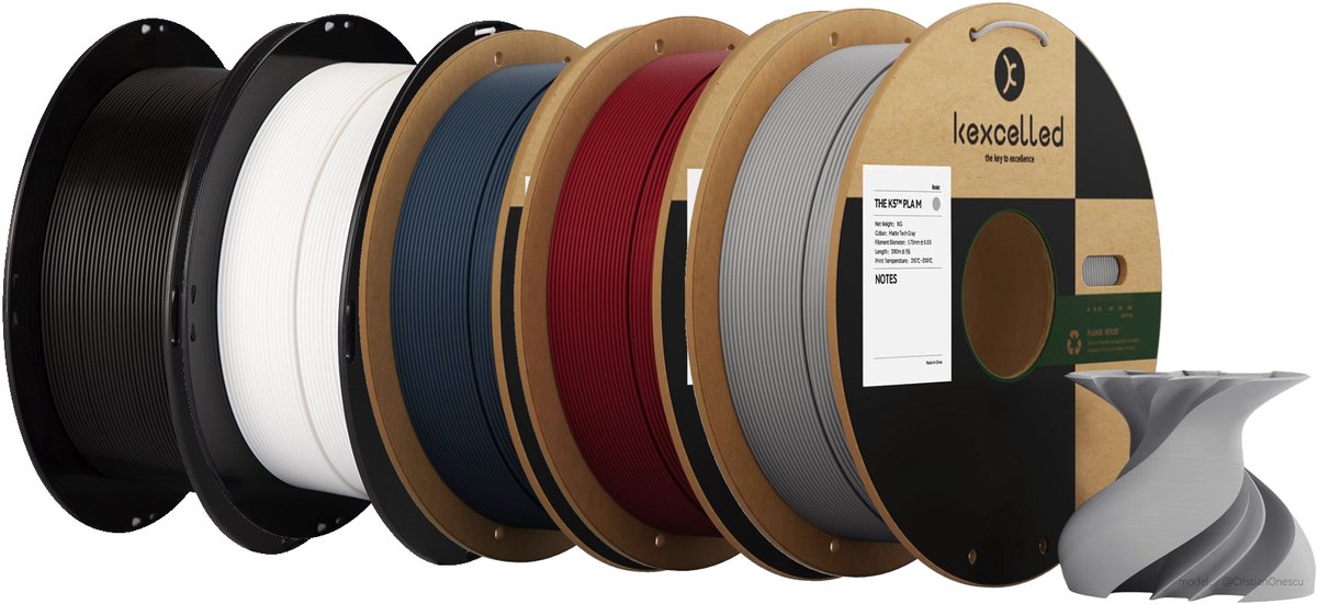 kexcelled PLA Mat Combideal - 5x 1kg 3D Printer Filament - Mat Zwart, Mat Wit, Mat Marine Blauw, Mat Chelsea Rood, Mat Grijs Tijdelijke korting!!! Mat Zwart, Mat Wit, Mat Marine Blauw, Mat Chelsea Rood, Matt Grijs - 5kg Matte Combinatie