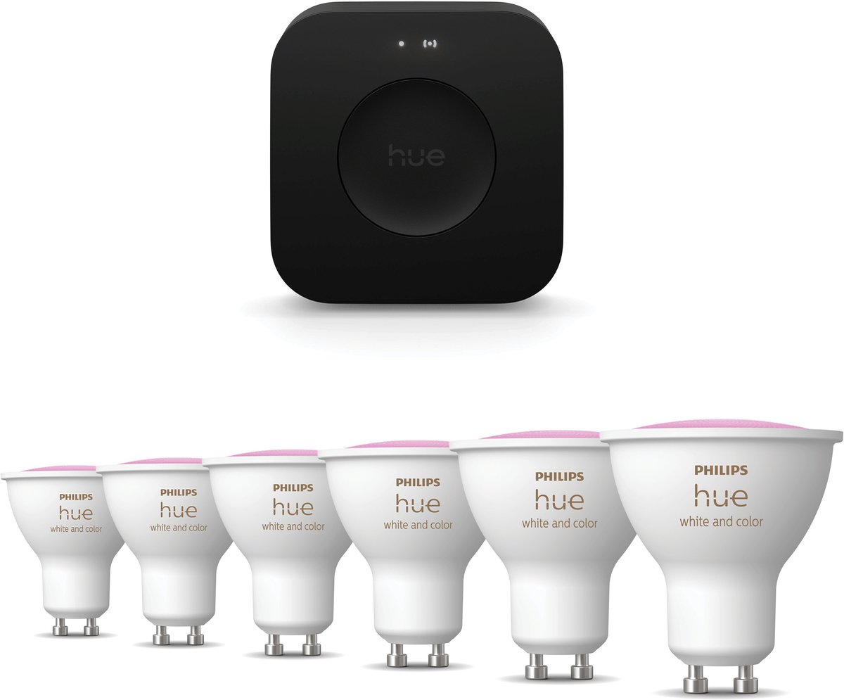 Philips Hue Starterspakket - GU10 - met 6 Spotjes - Wit en Gekleurd Licht - Incl. Hue Bridge Pro - Hue White and Color Ambiance
