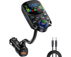 GELLDG Bluetooth 5.3 FM-transmitter voor in de auto – 30W USB-oplader met dubbele poort – Ondersteunt QC3.0 & PD3.0 – Ondersteunt handsfree bellen en aanpassing van bas/hoge tonen – Geschikt voor USB-sticks, TF-kaarten en AUX-ingang