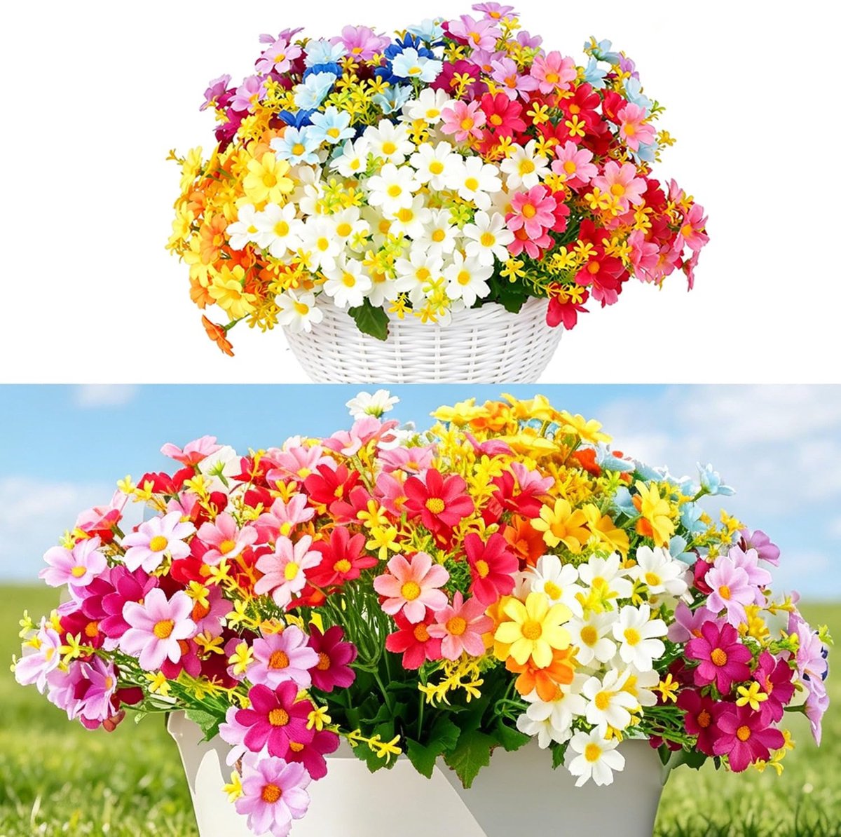 Kunstbloemen 6 bundels - zijde bloemen - weerbestendig - perfect voor balkon en tuin - SnelShoppen
