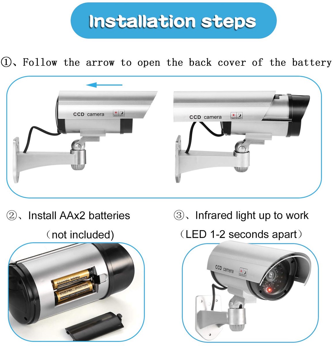 SnelShoppen - 4 Stuks Fake Camera's voor Buiten - Regenbestendig CCTV Bewakingssysteem met Rood LED Knipperlicht - Inclusief 4 Veiligheidsstickers en