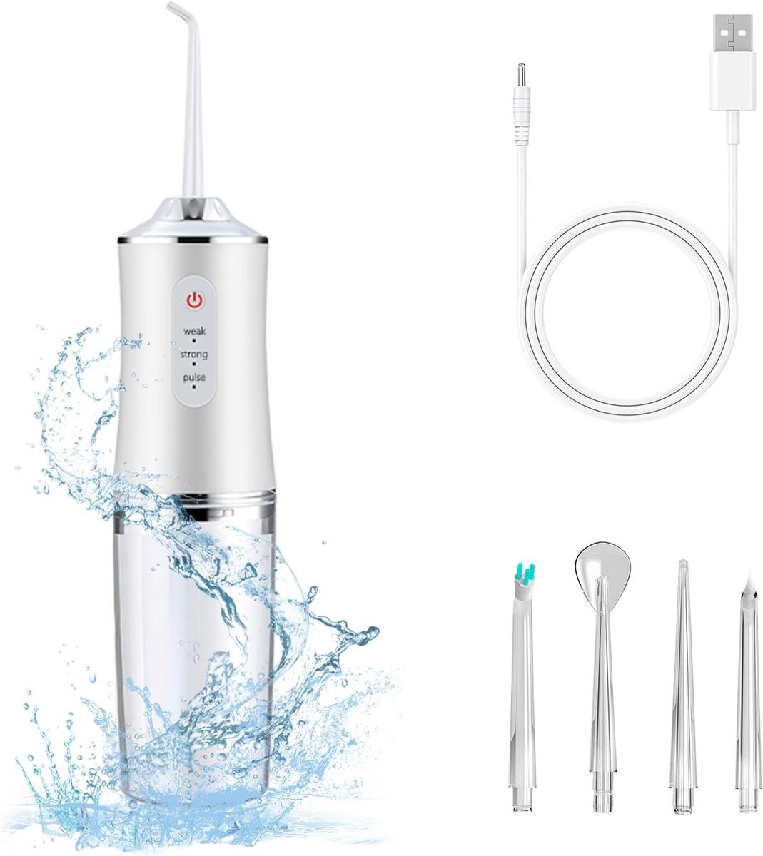 Draadloze Waterflosser voor Tanden - 3 Standen & 4 Opzetstukken - Oplaadbaar Draagbaar - voor Volwassenen, Reizen - Cadeau - 1 Set