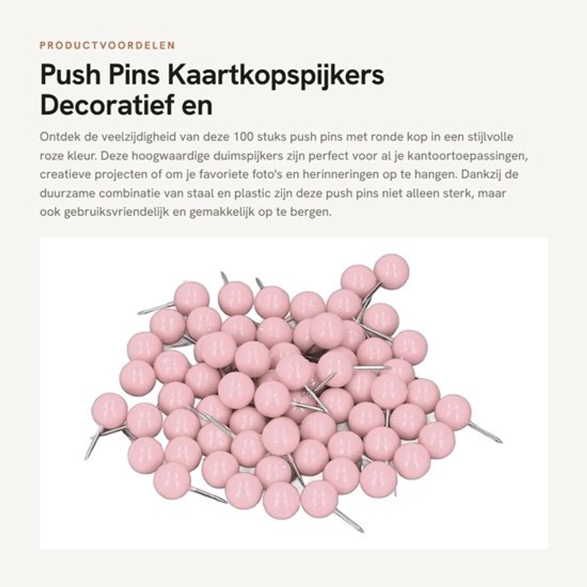 Push Pins 100 Stuks - Kaartkopspijkers - Duurzaam Staal/Kunststof - Opbergdoos - Maat 9,5 x 20 mm - Lichtgewicht 78g - Punaises