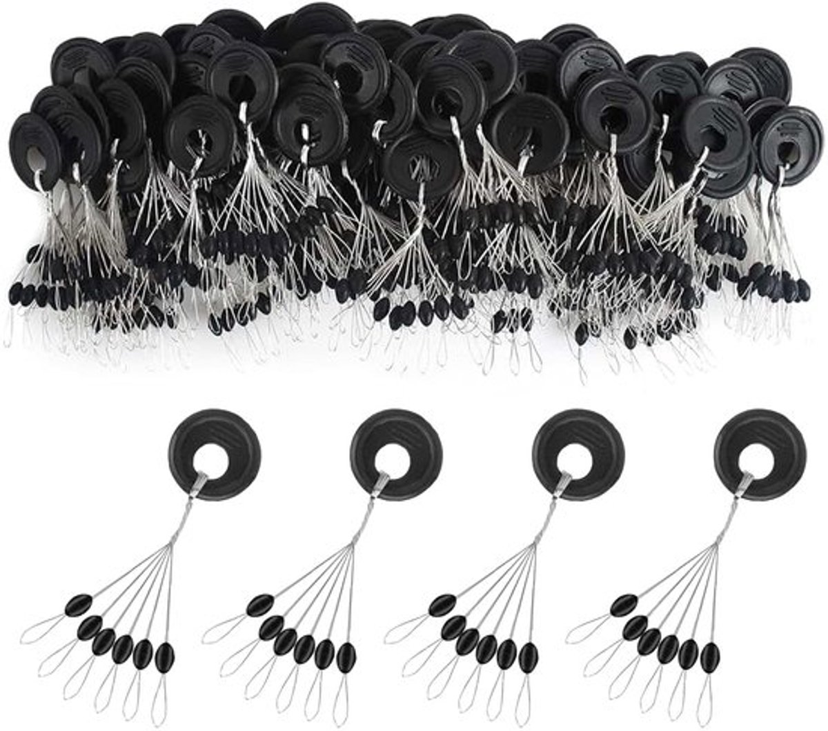 Vishengels 6-in-1 rubberen stoppers - Rubber snoerstoppers - Vismoppen 100 stuks - Hengel-bobber-stoppers - Ovale vorm - Duurzaam materiaal - Vissersaccessoires
