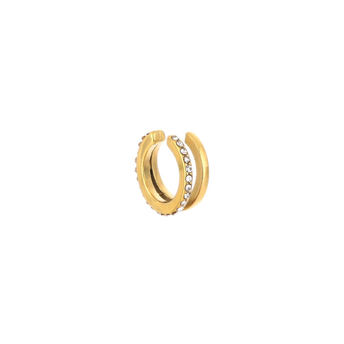 1Stuck Stainless Steel Double Band Zirconia Earcuff – Luxe Dubbele Zirkonia Earcuff – RVS - Goud
