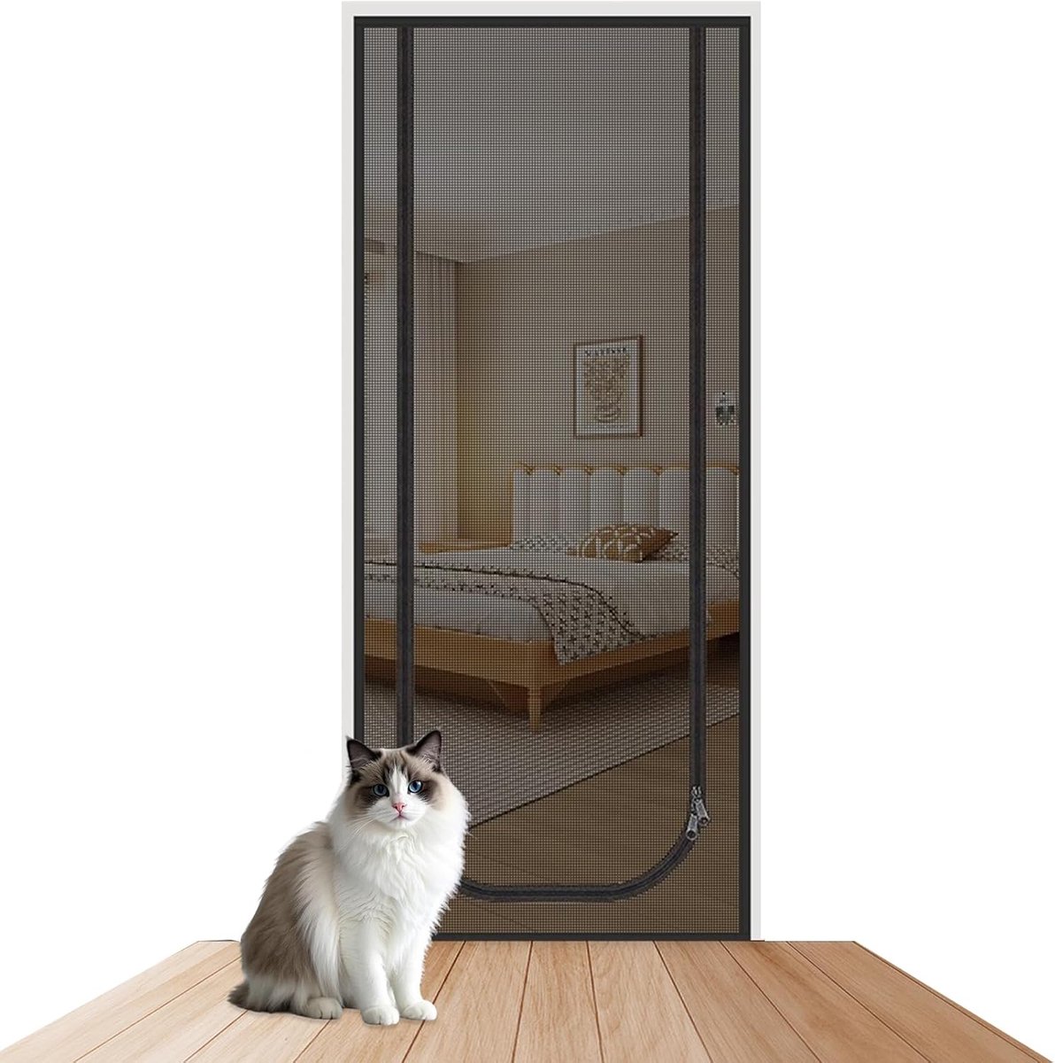 KZQ Kattenhor - Krasbestendige hor met ritssluiting en versterkt gaas - Voorkomt dat katten ontsnappen en krassen - Geschikt voor woonkamer, slaapkamer en terras - 85x200cm zwart