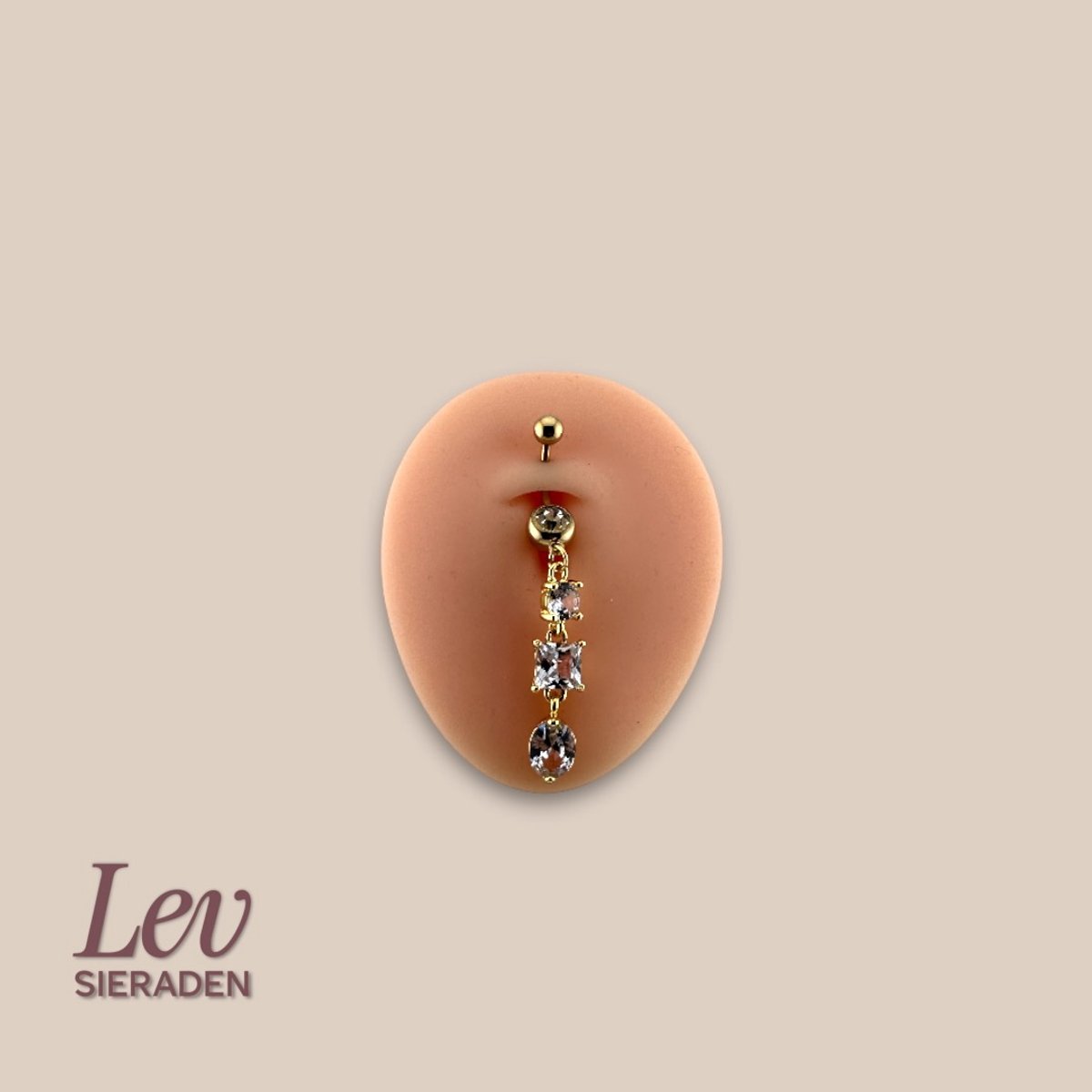 Lev Sieraden - 1.6x10mm Navel piercing met XL zirkonia hangers - navel piercing - Goud kleurig - Titanium - extern geschroefd