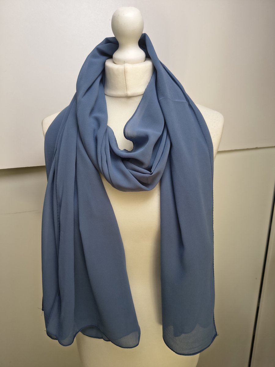 Lange dames chiffon sjaal Dominique-effen jeans blauw-omslagdoek-stola
