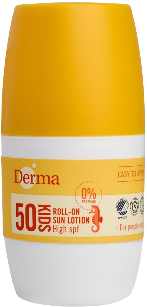 Derma Sun Kids - Zonnebrand Roll-on SPF50 - 50 ml - Hoge UVA en UVB Bescherming - Waterbestendig - Parfumvrij - AllergyCertified - met Aloe vera en Vitamine E