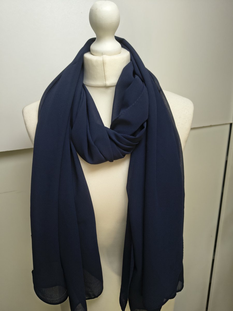 Lange dames chiffon sjaal Dominique-effen marine blauw-omslagdoek-stola