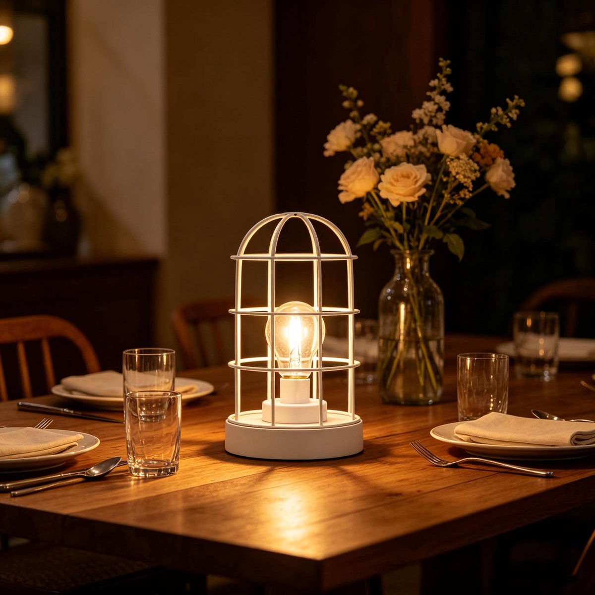 SnelShoppen - Batterij Aangedreven Lantaarn 25 cm H - Decoratieve Tafellamp Metalen Kooi - Draadloze LED Lamp Voor Huisdecoratie - Woonkamer Slaapkame