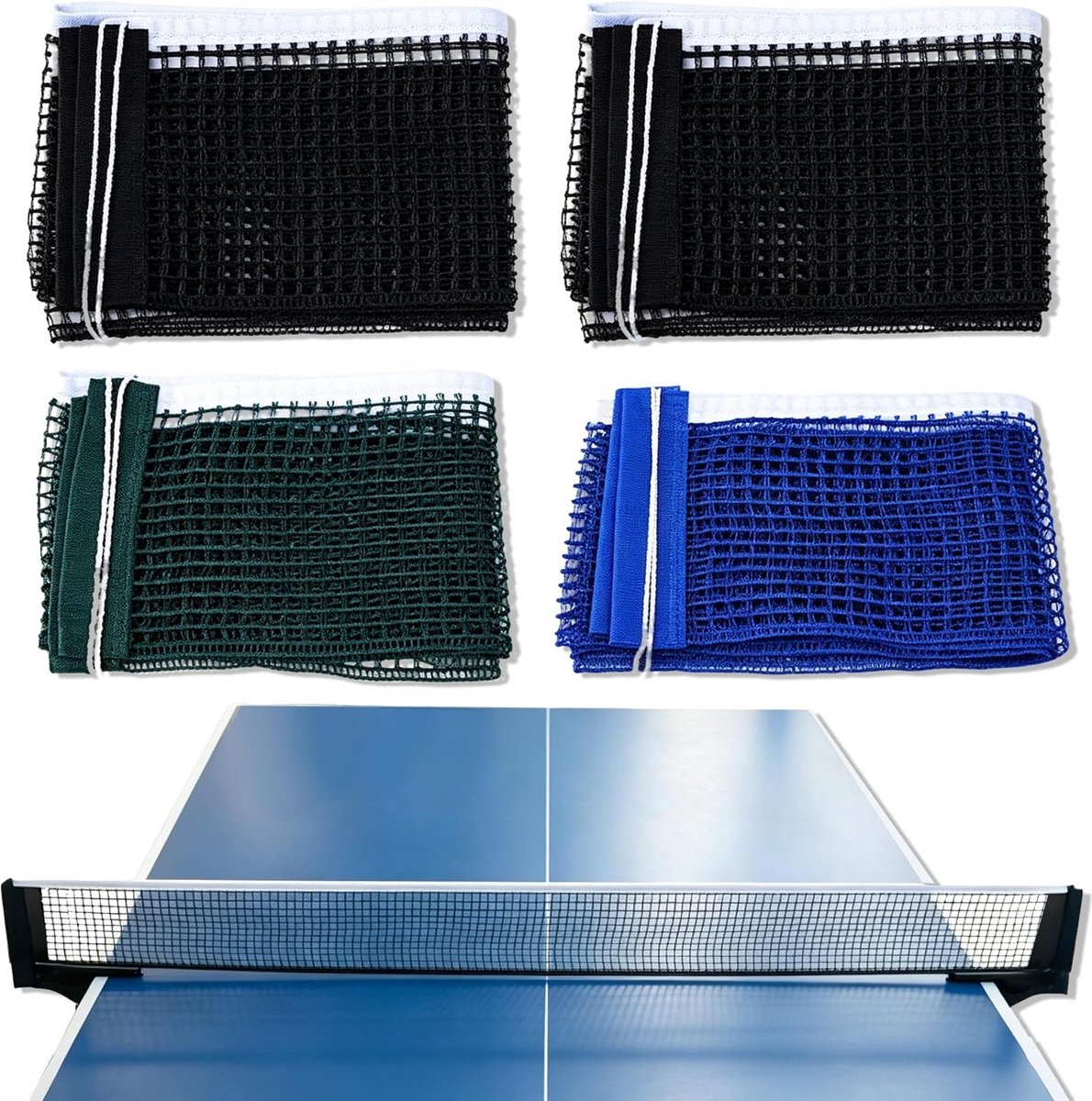Verstelbaar Tafeltennisnet 180 x 15 cm - 4 Stuks Polyester Net voor Binnen en Buiten, Ideaal voor Recreatief Spelen en Competities