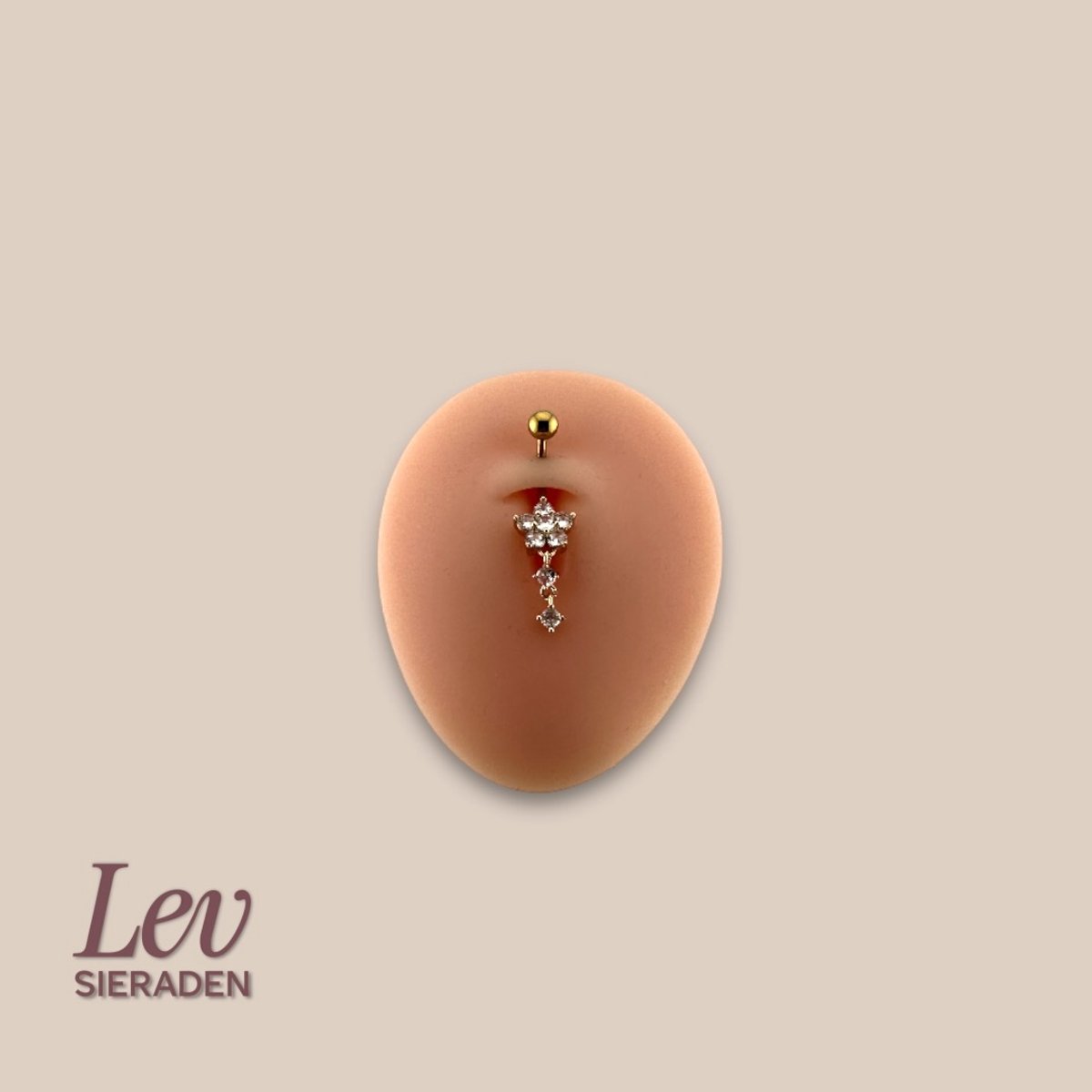 Lev Sieraden - 1.6x10mm Zirkonia bloem met hanger - navel piercing - Goud kleurig - Titanium - extern geschroefd