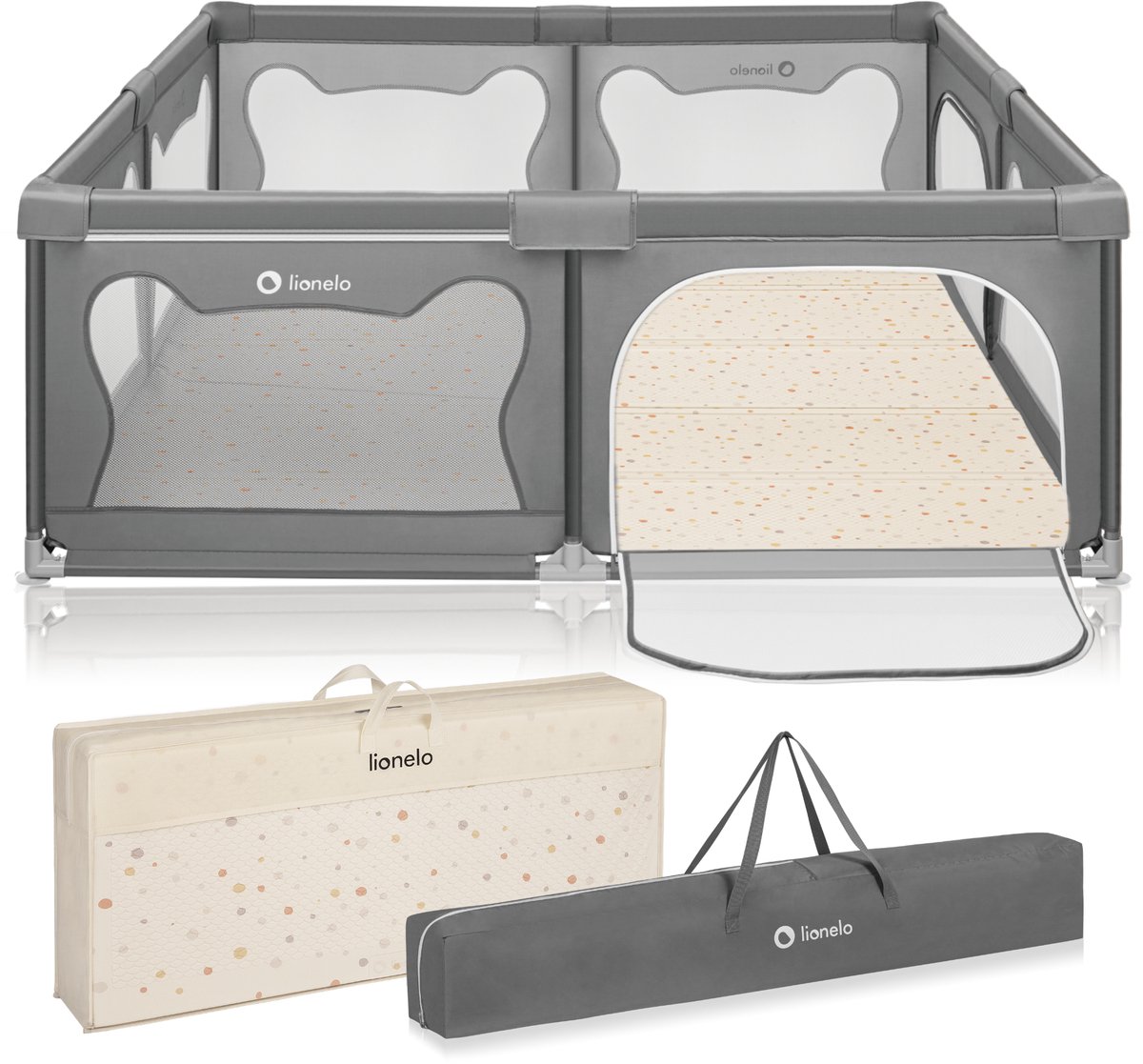 Lionelo Willow Grondbox XL 187x207 cm + Foam Speelkleed 180×200 cm - voor Binnen & Buiten - Grote - Veilige - Antislip & Twee Zij-ingangen - Inclusief Draagtas - Baby Box + Speelkleed - 0 48 maanden