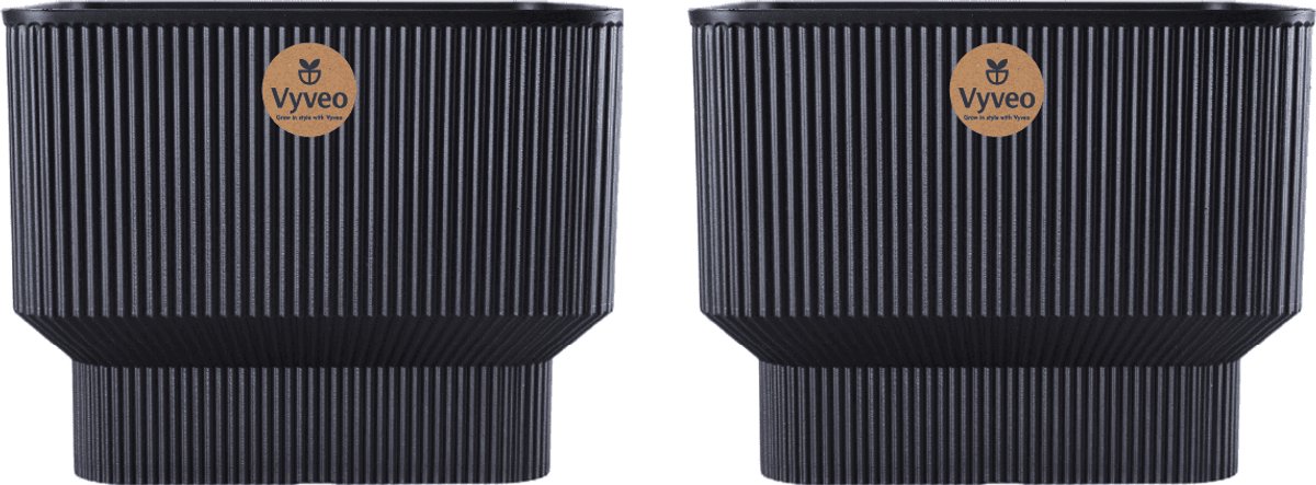 Vyveo - Bloempot Ciro - Set van 2 - 31x24 - Zwart - Bloempot voor binnen en buiten - Lichtgewicht - Breukbestendig - Vorstbestendig - UV-bestendig