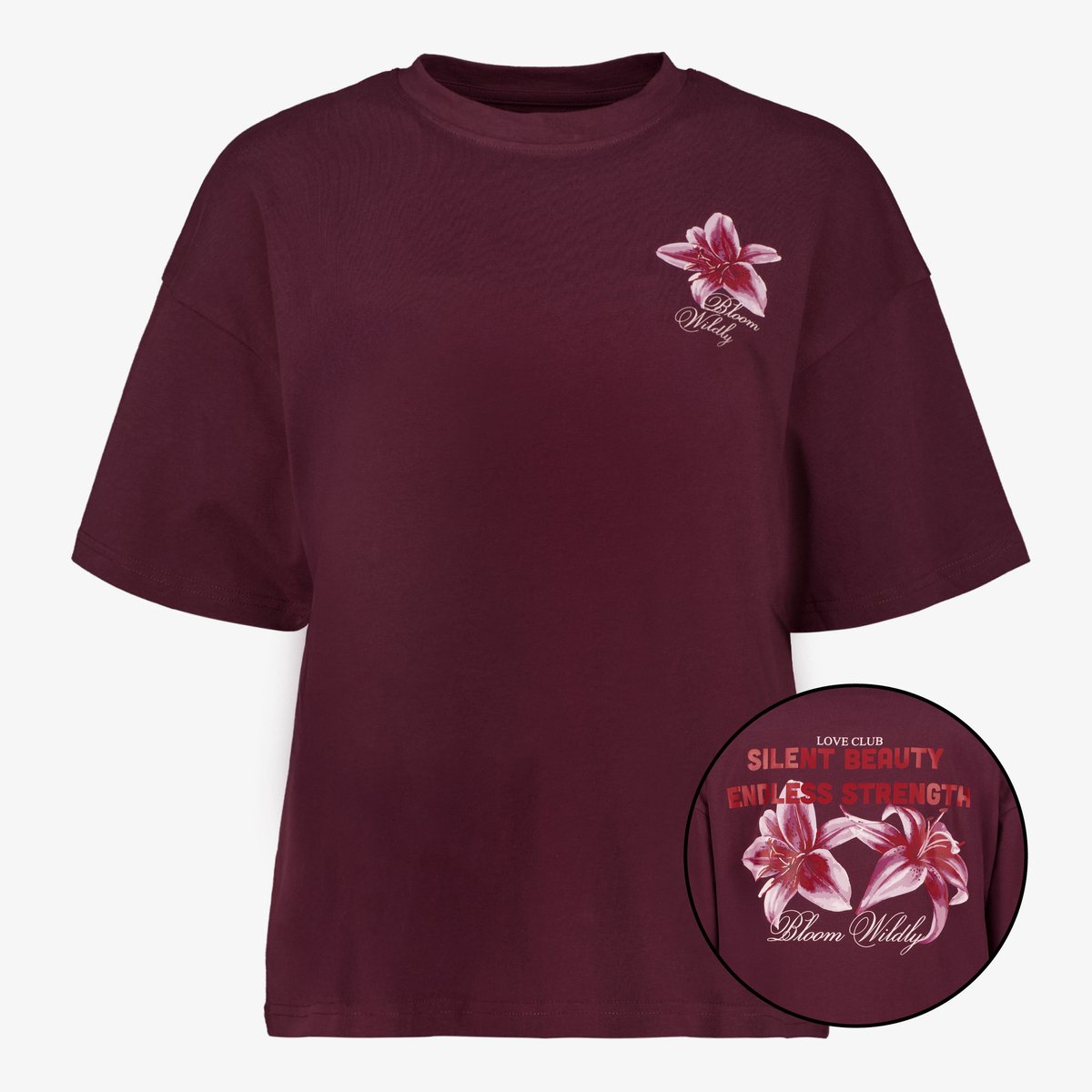 TwoDay oversized dames T-shirt met backprint bordeaux - Rood - Maat L