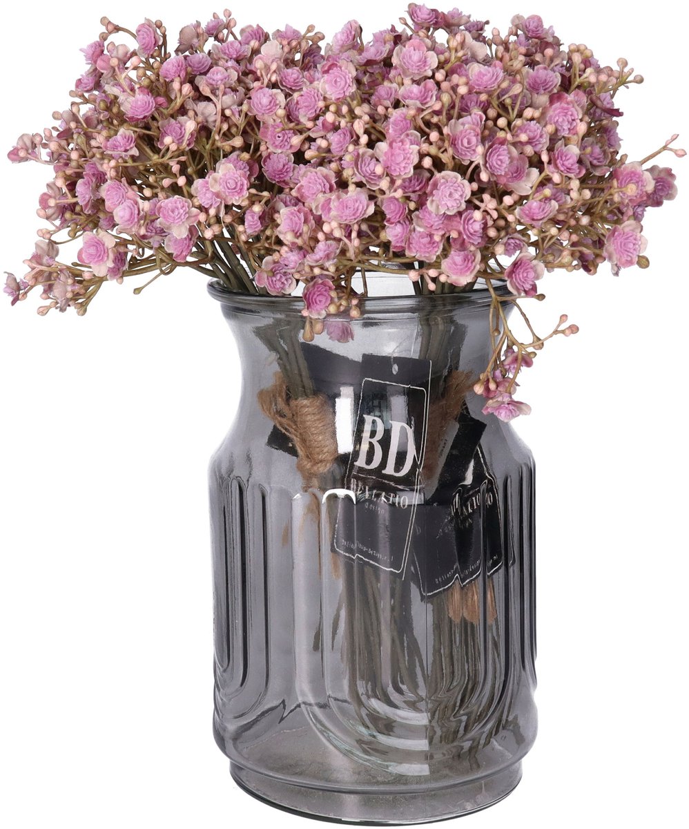 Bellatio Design Kunstbloemen boeket Gipskruid - 3x - 30 cm - paars - kunst zijdebloemen - Gypsophila