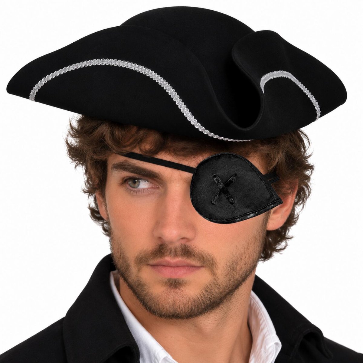Orlob Carnaval verkleed hoed voor een Piraat - zwart - heren/dames - met een ooglapje - verkleden - piraten