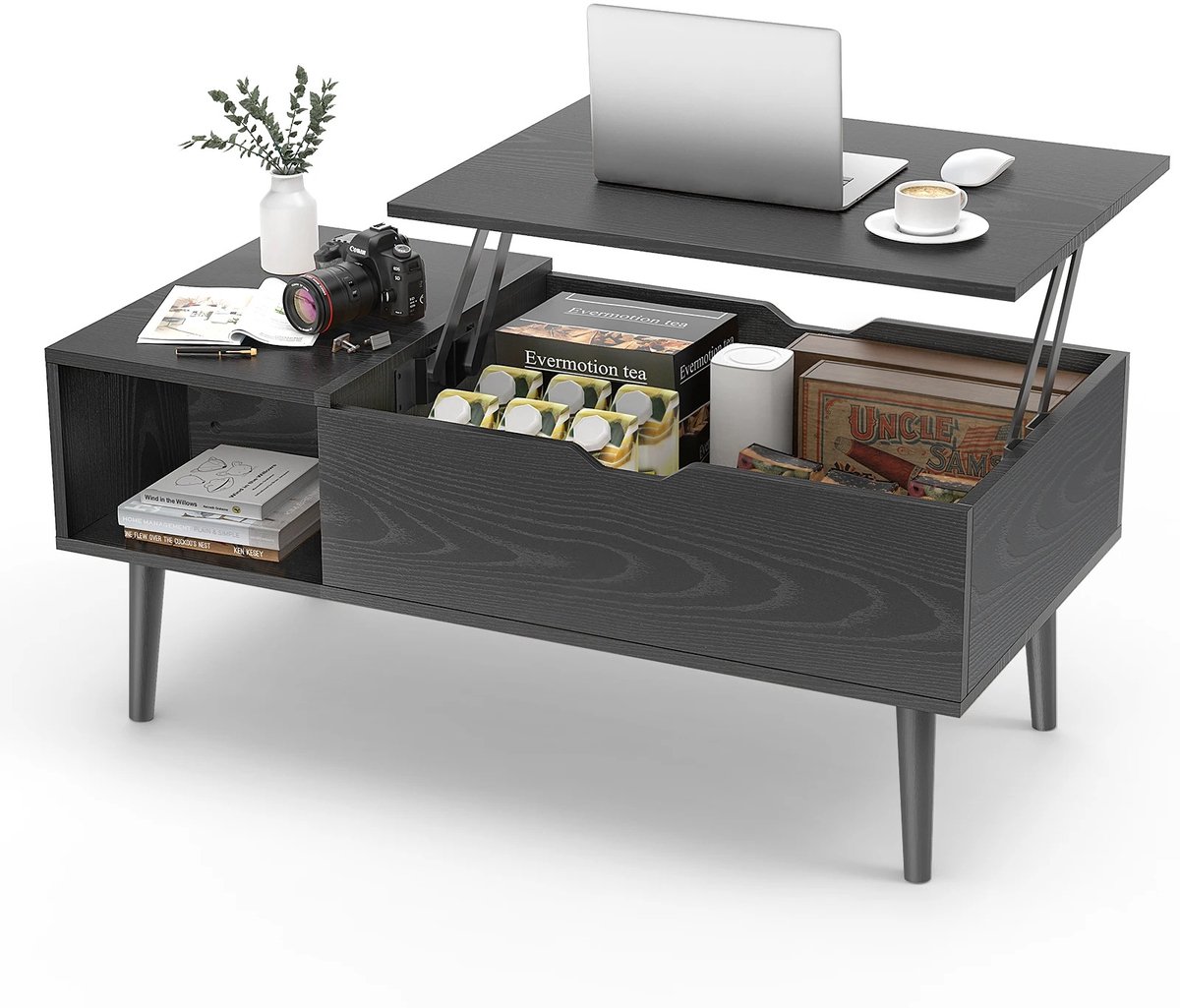 Lilac & Lily Lift-Top Salontafel – Tafel met liftmechanisme – Laptoptafel met opbergruimte – Coffee table - Modern design - Zwart