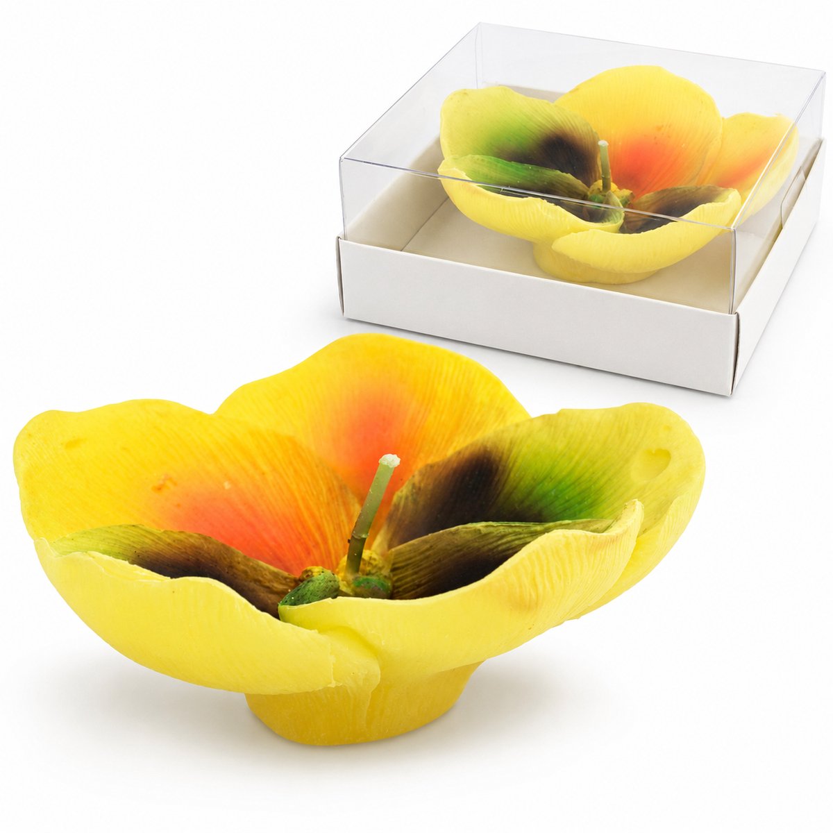 Kaars Viooltje Geel – Decoratieve Bloemkaars met Bloemige Geur – Figuurkaars – 10 x 4 cm