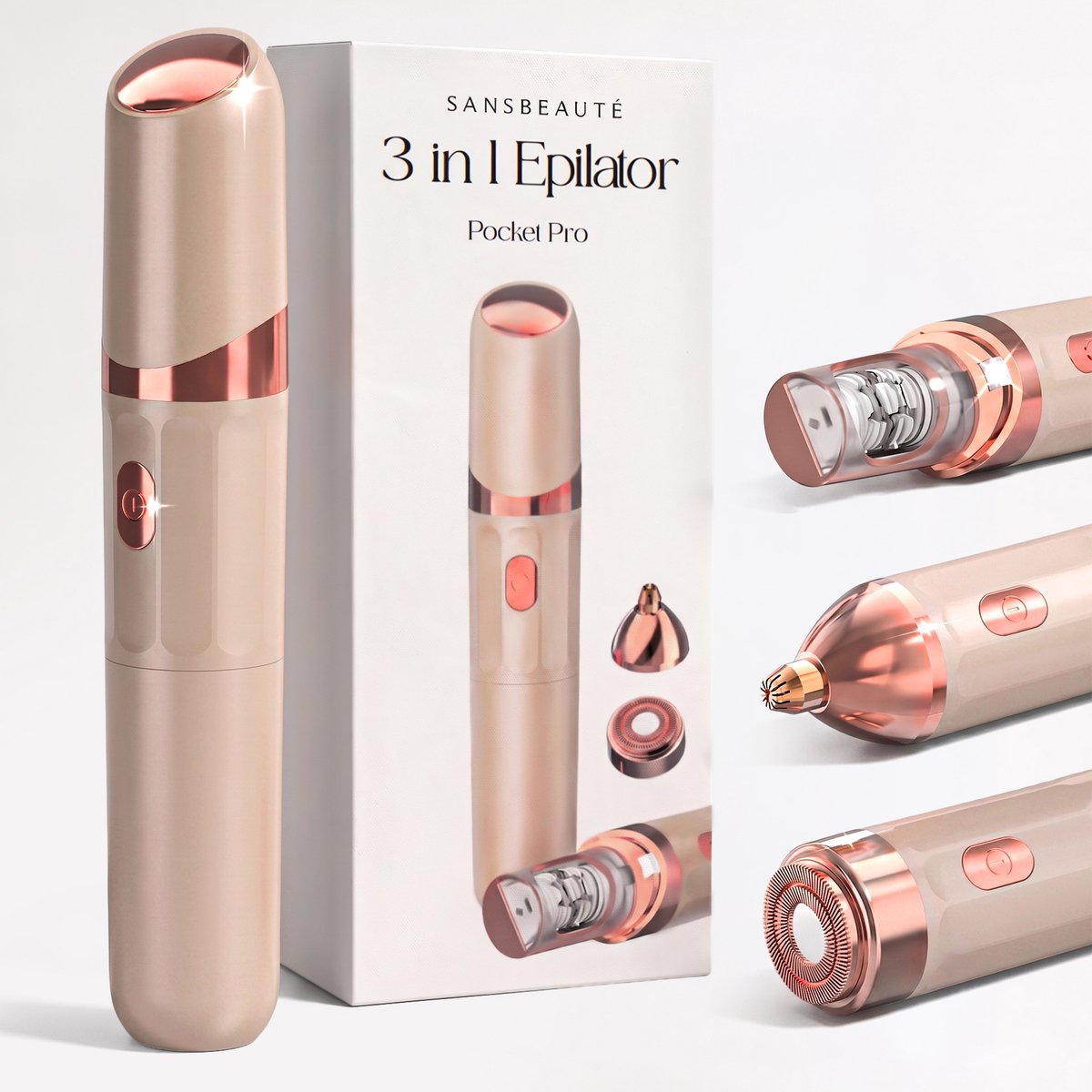 Sansbeauté 3 in 1 Epilator voor Vrouwen PocketPRO met Travel Bag - Epileerapparaat Dames - Epilator - Gezichtsepilator Vrouw - Gezichtsontharing Dames - Epilator Gezicht - Epilator Dames - Gezichtsepilator dames - Oplaadbaar - Rosé Roze