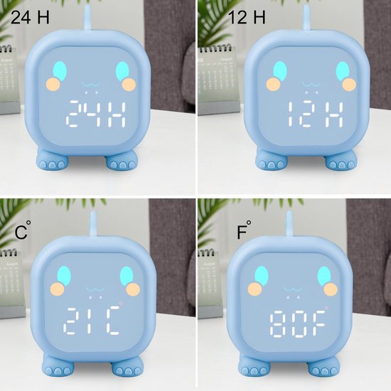 SnelShoppen - Digitale Kinderwekker Dinosaurus met Nachtlampje, Slaaptrainer, Snooze, Countdown, Wekker voor Kinderslaapkamer, Helderblauw, Perfect Ca van snelshoppen — afbeelding 3