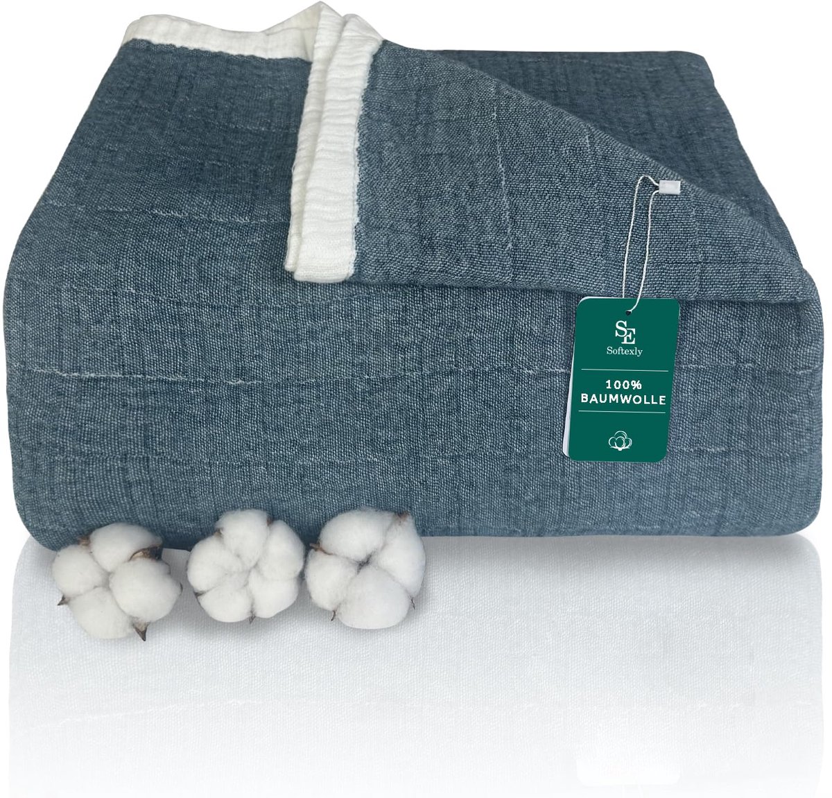 SnelShoppen - Musseline-deken 150 x 200 cm - 100% Katoen - Zachte Ademend Knuffeldeken - Lichte Sprei voor Alle Seizoenen - Vervaagd Blauw - Perfect v