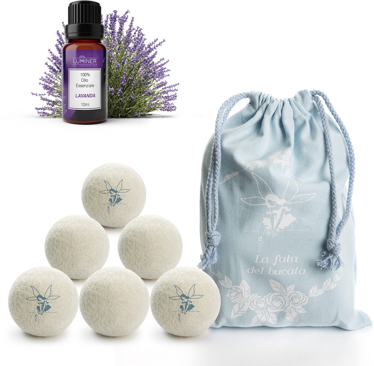 SnelShoppen - 6 LUMINER® Wol Droogballen met Lavendel Geur - Natuurlijke Wasverzachter, Snellere Droogtijd, 100% Wol, Energiebesparend, Perfect voor W