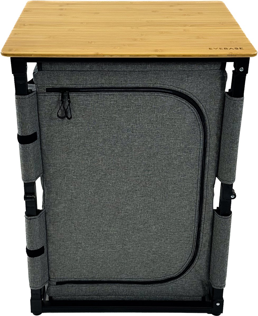 EveBase Flex 60 - Campingkast - Compacte Inklapbare Opbergkast - Bamboe - Grijs/Zwart